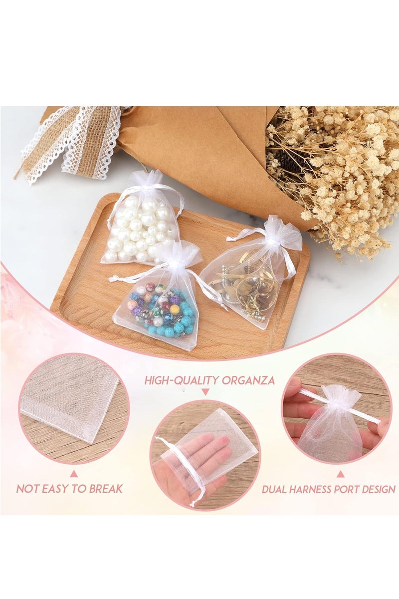 ١٠٠ قطعة من أكياس الأورجانزا الشفافة البيضاء (٩×١٢ سم)، أكياس هدايا شبكية عالية الجودة، أكياس هدايا ذات رباطات لتوزيعات الأفراح، المجوهرات، الصابون، الحلوى، الماكياج، والحفلات وإمدادات - Image 3