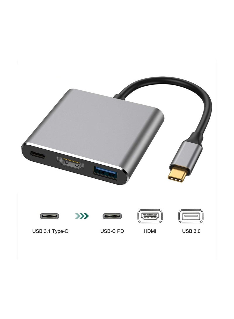 2 in 1 Type-C To USB and HDMI Adapter Grey  - Image 1