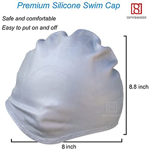 Spanker Unisex Swim Cap with 3D Ear Protection, Durable Flexible Silicone Swimming Hat for Short/Long Hair with Ear Plugs&Nose Clip, Grey SSTP - Image 5