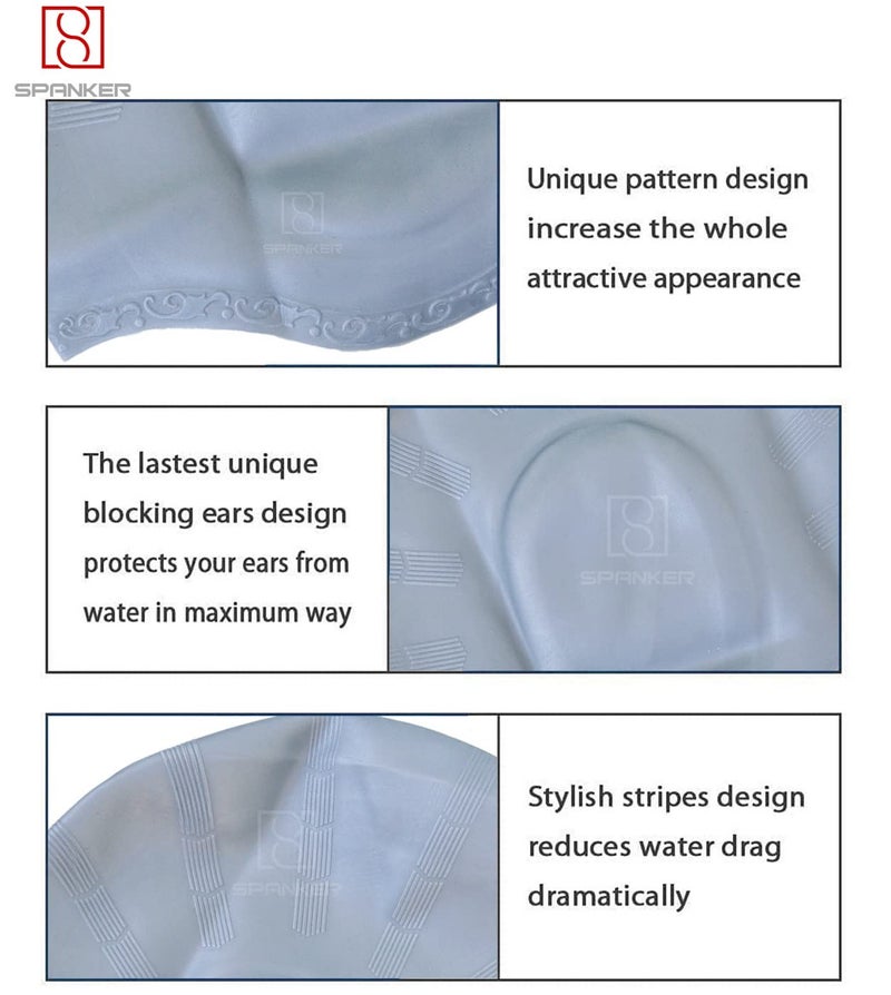Spanker Unisex Swim Cap with 3D Ear Protection, Durable Flexible Silicone Swimming Hat for Short/Long Hair with Ear Plugs&Nose Clip, Grey SSTP - Image 3