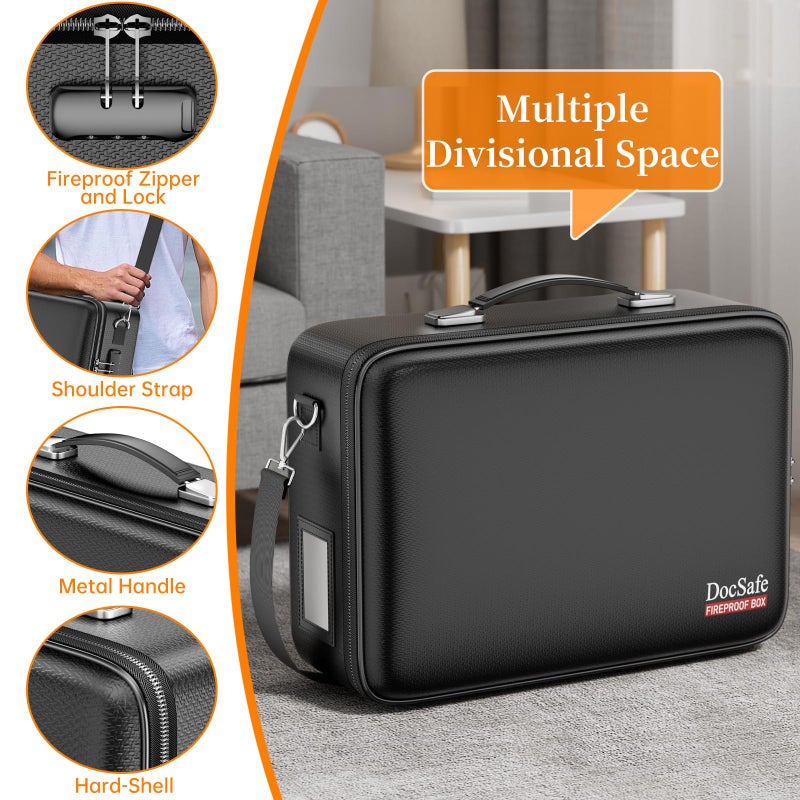 DocSafe صندوق وثائق مقاوم للحريق من DocSafe مع قفلï¼†حزام الكتف، منظم ملفات ذو غلاف صلب مع مجلد ملفات أكورديون، صندوق تخزين محمول متعدد الطبقات للمكتب المنزلي والسفر للوثائق المهمة واللابتوب - Image 4