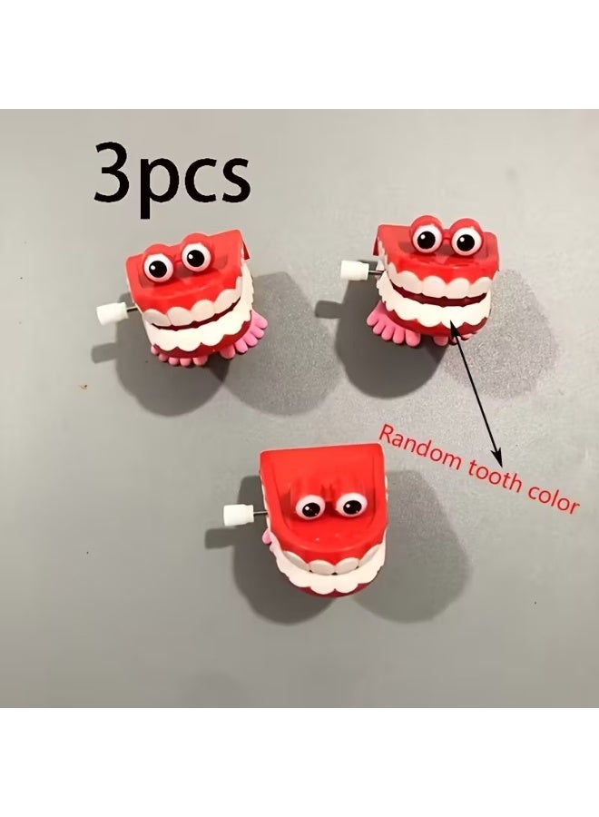 Goolsky 3Pcs Red Clockwork Winding Jumping Teeth Toys with Eyes, Winding Jumping Teeth with Eyes, Holiday Gifts, Cute Children'S Toys, Small Dental Gifts, Small Dentist Oral Gifts, Love Teeth Day Toys Gifts 6 - Image 4