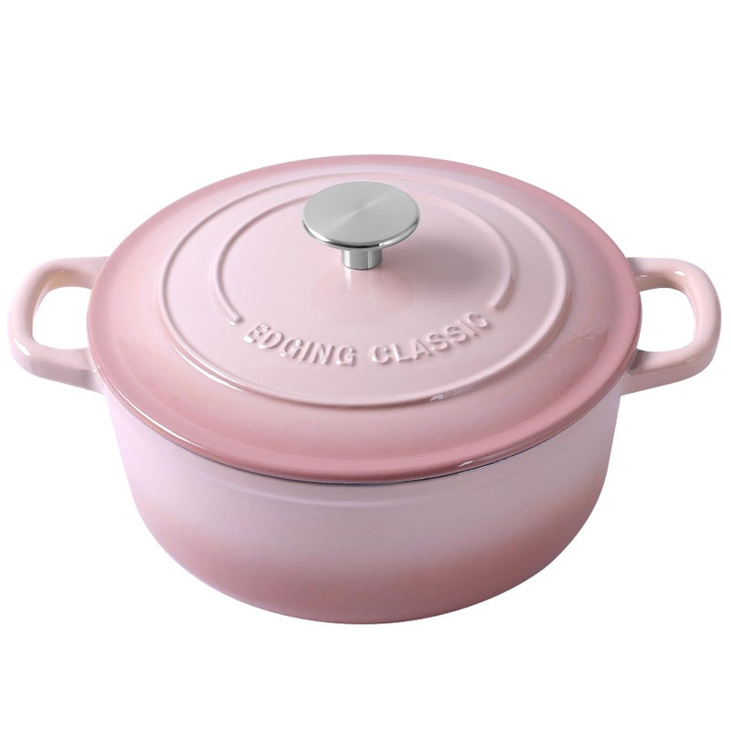 EDGING CASTING Enameled Cast Iron Covered Dutch Oven with Lid Round Pot for Bread Baking 7 Quart Pink