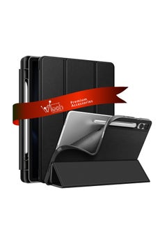 Wtech Smart Flip Auto Awake/Auto Sleep Leather Texture Case Cover For Samsung Galaxy Tab S9 FE Plus 5G 2023 (X616B, X610) 12.4 Inch Black  - Image 1