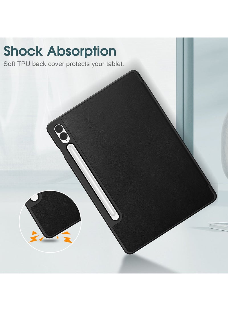 Smart Flip Auto Awake/Auto Sleep Leather Texture Case Cover For Samsung Galaxy Tab S9 FE Plus 5G 2023 (X616B, X610) 12.4 Inch Black
