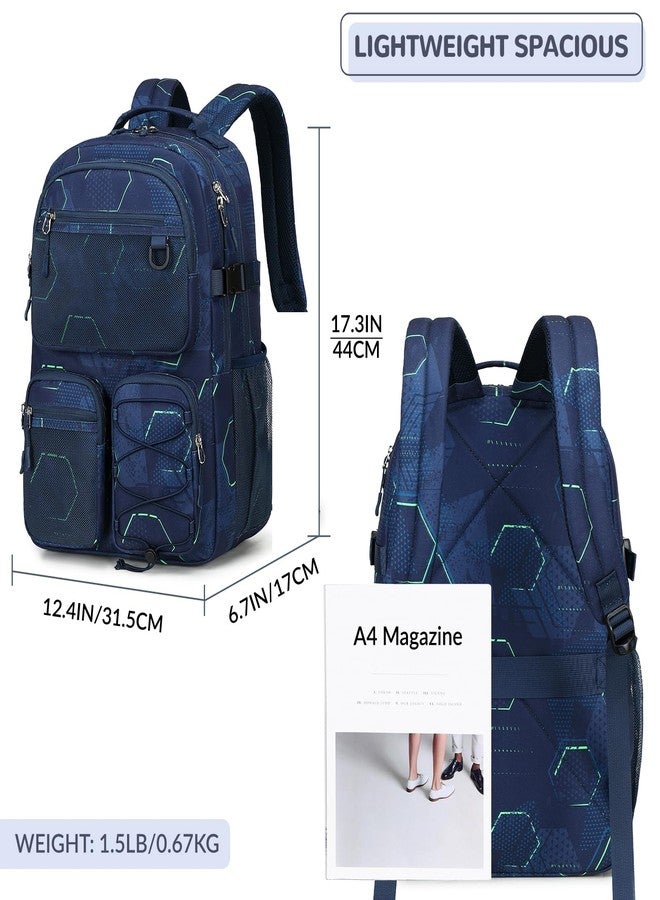 Lohol Multi-Pocket Backpack for Travel College, Heavy Duty Big Bookbag with 15.6 inch Laptop Compartment (Navy Geometry - Image 3