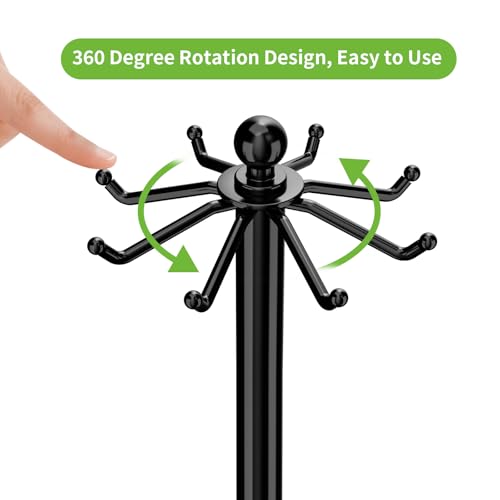 MAYZOLOP Kitchen Countertop Utensil Holder, Stainless Steel Rotatable Cooking Utensils Holder with 8 Rotating Hooks, Hanging Organizer for Spoon, Spatula, Black - Image 2