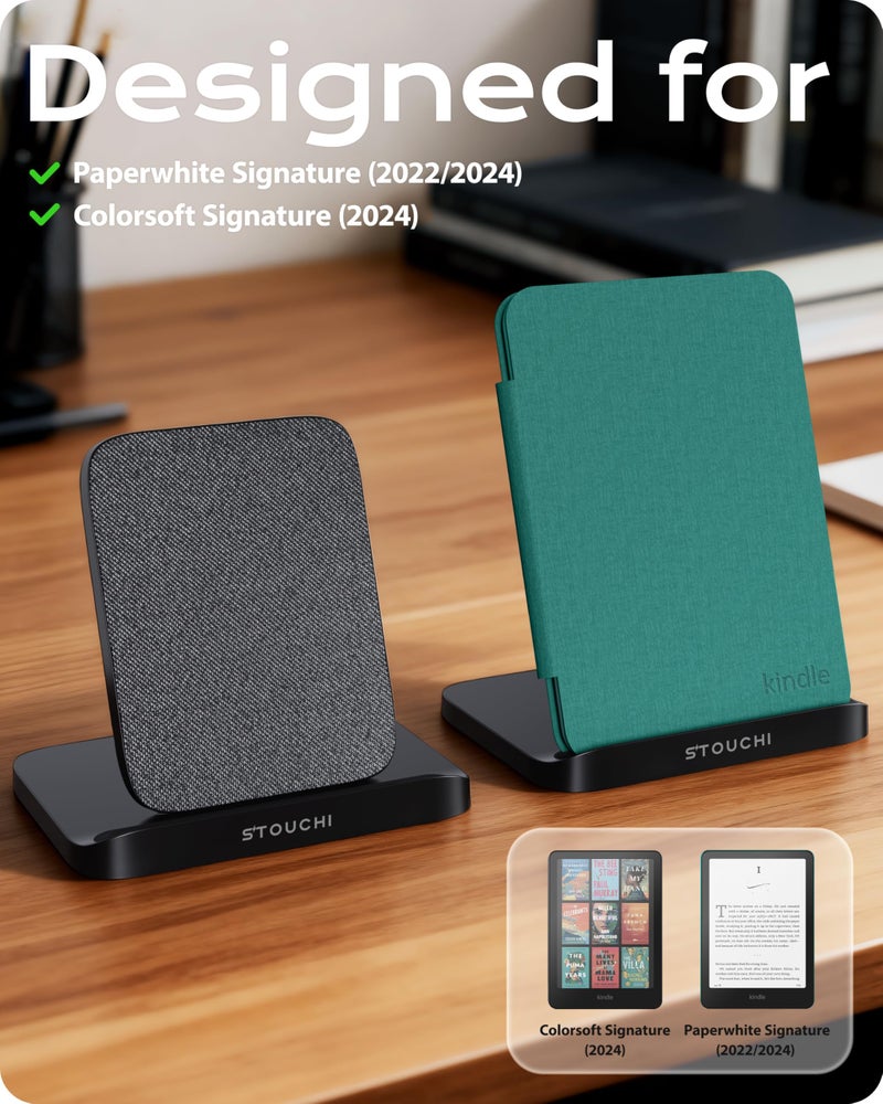 Stouchi Foldable Wireless Charging Dock Compatible with Kindle Paperwhite Signature Editions (2022 & 2024) and Colorsoft Signature Edition, Samsung Ebook，USB-C Charger Stand, Ready-to-Gift - Image 2