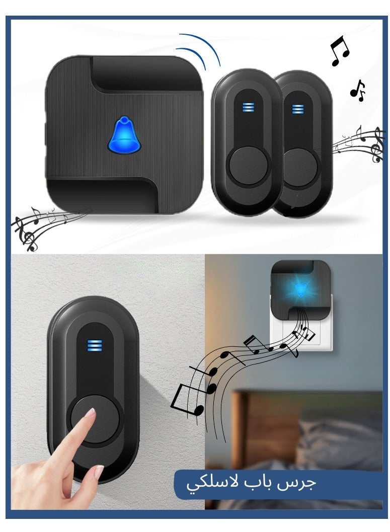 Waterproof wireless doorbell with LED flash , Home doorbell , Wireless Caregiver Pager Call Button Call Bell  Alert Button Call Light System for Home ，with British plug ，Wireless Doorbell Plug in Waterproof Doorbell 1 receiver and 2 transmitters, front and rear doors can be installed, 55 sounds and 5 volumes, ringtones can be penetrated by the wall, one to third floors, suitable for home, office, apartment, hotel - Image 1