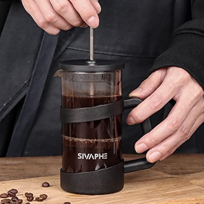 Sivaphe French Press Coffee Maker Coffee Pot 350Ml Cafetiere Coffee Plunger Black 12Oz 12 Cup Small Tea Press Borosilicate Glass Gift - Image 4