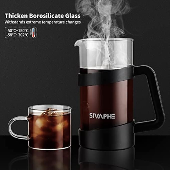 Sivaphe French Press Coffee Maker Coffee Pot 350Ml Cafetiere Coffee Plunger Black 12Oz 12 Cup Small Tea Press Borosilicate Glass Gift - Image 5