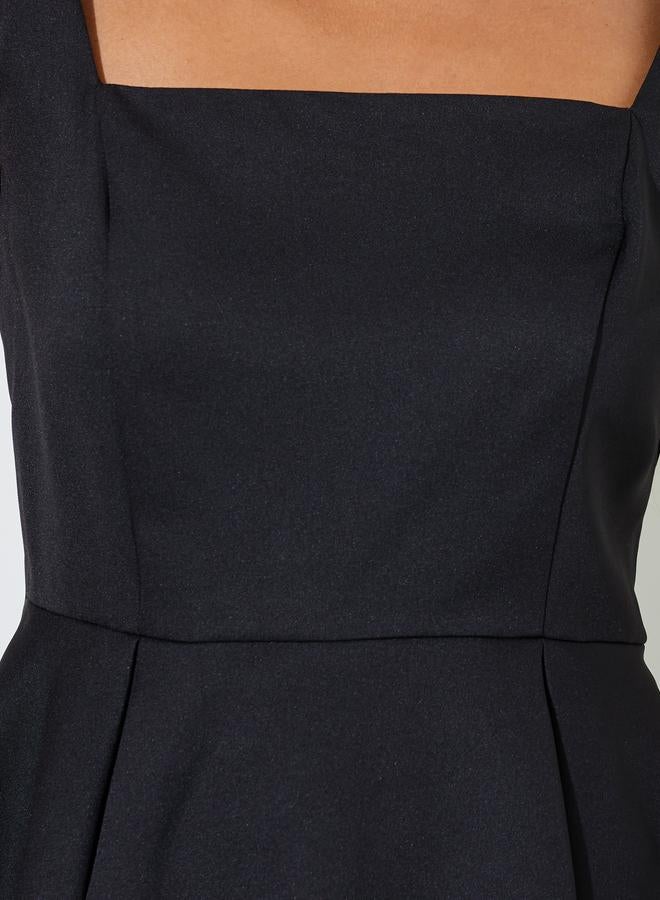 Styli Black Solid Ruffle Details Sleeveless Peplum Blouse - Image 3