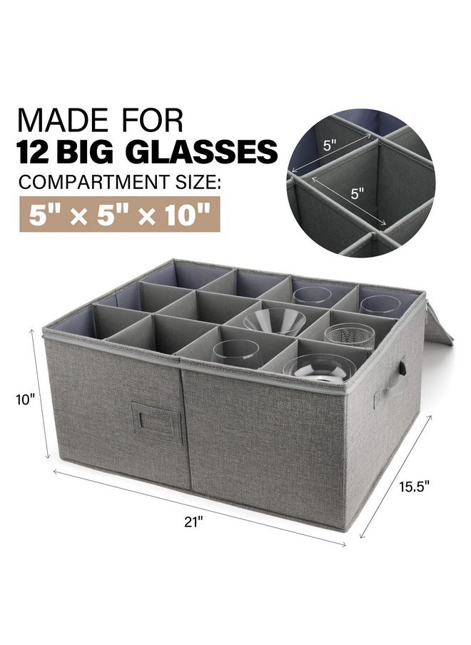 LotFancy LotFancy Stemware Storage Container for Moving, Hard Shell, Wide Wine Glass Storage Box with Dividers & Handles, Stackable, Foldable Crystal Glassware Case, 21”x15.5”x10”, Grey  - Image 2