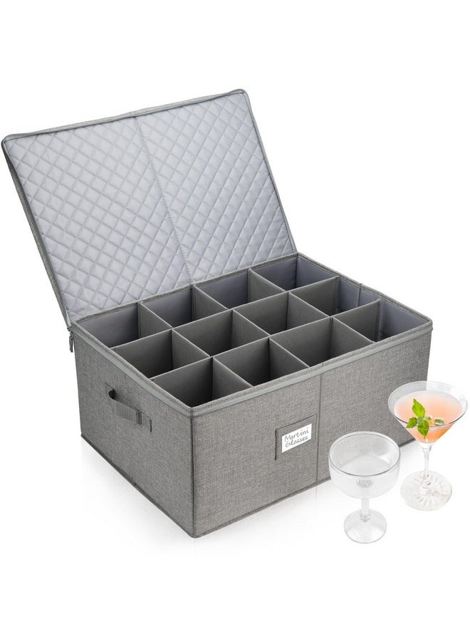 LotFancy LotFancy Stemware Storage Container for Moving, Hard Shell, Wide Wine Glass Storage Box with Dividers & Handles, Stackable, Foldable Crystal Glassware Case, 21”x15.5”x10”, Grey  - Image 1