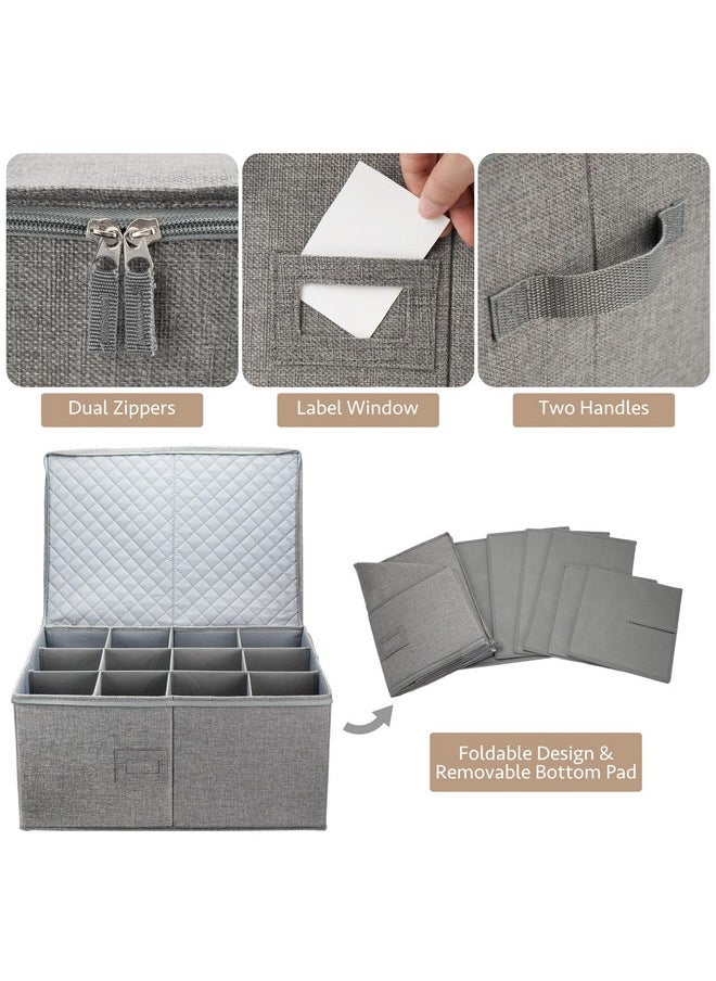 LotFancy LotFancy Stemware Storage Container for Moving, Hard Shell, Wide Wine Glass Storage Box with Dividers & Handles, Stackable, Foldable Crystal Glassware Case, 21”x15.5”x10”, Grey  - Image 5