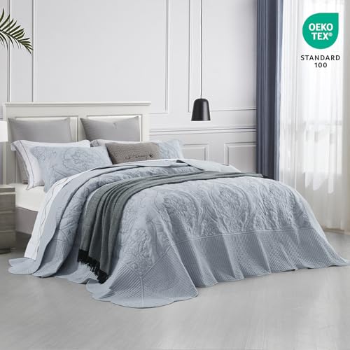 CHIXIN Bedspread Coverlet Set Queen Size - Lightweight Bedding Cover - Beautiful Stitching - 5 Piece Reversible Bedspread - Gorgeous Damask Paisley Pattern (Queen, Light Grey) - Image 2