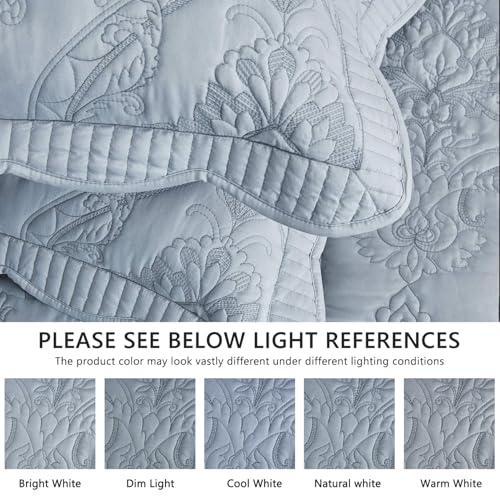CHIXIN Bedspread Coverlet Set Queen Size - Lightweight Bedding Cover - Beautiful Stitching - 5 Piece Reversible Bedspread - Gorgeous Damask Paisley Pattern (Queen, Light Grey) - Image 4