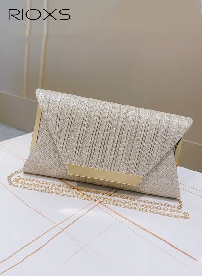 ريوكس حقيبة سهرة نسائية، حقيبة يد لامعة على شكل ظرف، حقيبة كروس خفيفة الوزن بحزام كتف معدني، حقيبة كروس أنيقة للسفر والحفلات والمواعدة والتسوق - Image 5