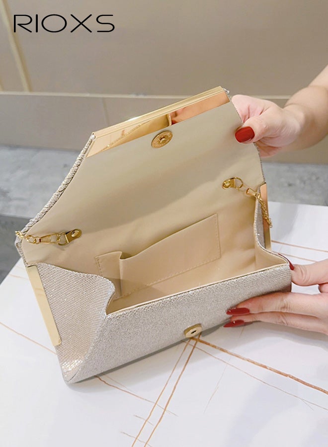 ريوكس حقيبة سهرة نسائية، حقيبة يد لامعة على شكل ظرف، حقيبة كروس خفيفة الوزن بحزام كتف معدني، حقيبة كروس أنيقة للسفر والحفلات والمواعدة والتسوق - Image 4