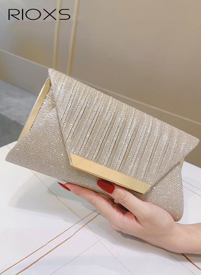 ريوكس حقيبة سهرة نسائية، حقيبة يد لامعة على شكل ظرف، حقيبة كروس خفيفة الوزن بحزام كتف معدني، حقيبة كروس أنيقة للسفر والحفلات والمواعدة والتسوق - Image 3