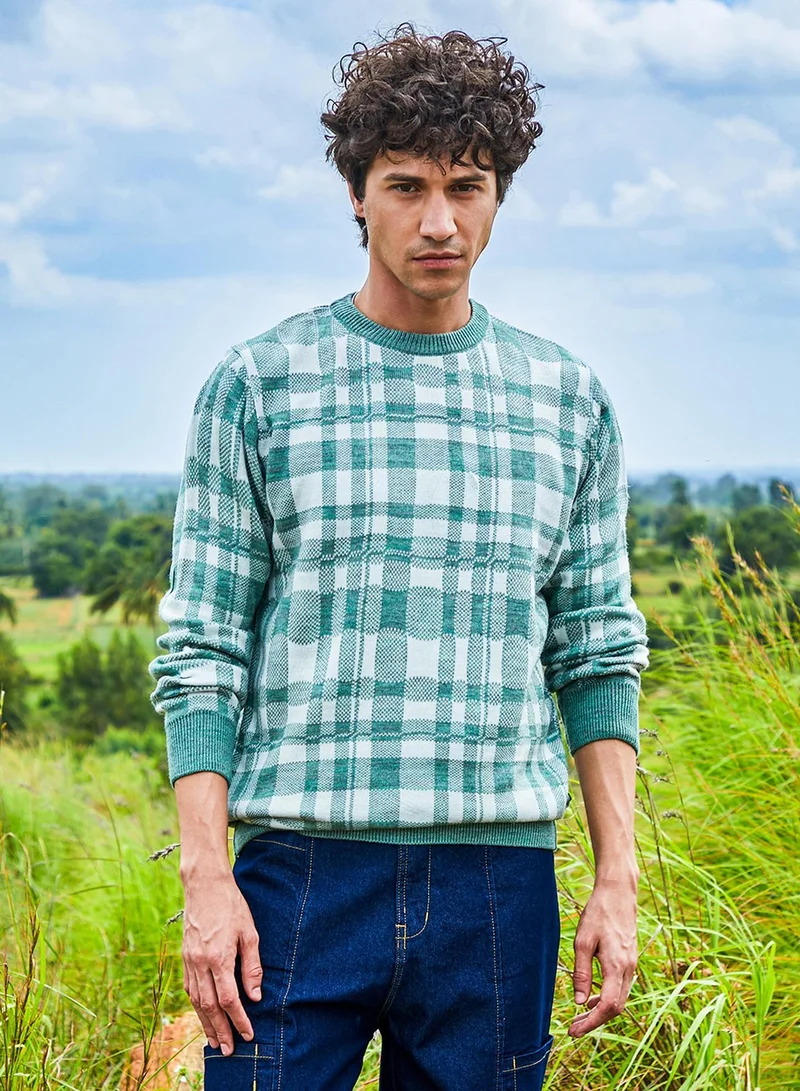 كامبوس سوترا كنزة صوفية رجالية بنقشة مربعات باللون الأخضر المريمي