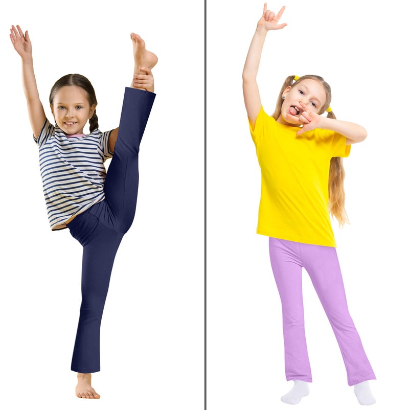 FEQO 4 Pack Girls Flare Leggings Pants Girl Cotton Leggings Bell Bottoms 7-8 Years(Black, Navy Blue, Pink, Purple) - Image 2