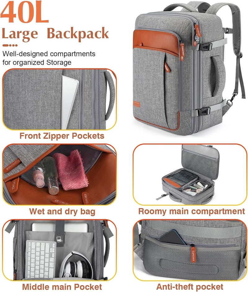 Lumesner Unisex Lumesner Travel Bussiness Laptop Backpack Carry on backpack,Travel backpack - Image 3