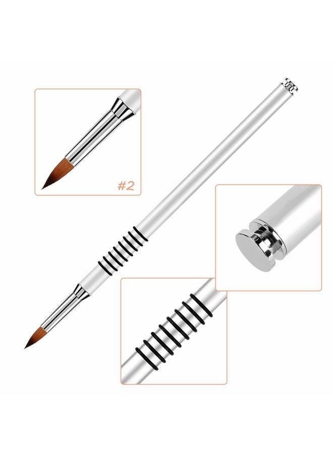 accmor 3D Nail Art Brush for Acrylic Powder, Kolinsky Acrylic Nail Brush, Silver Metal with Non-Slip Handle (Size # 2) - Image 2