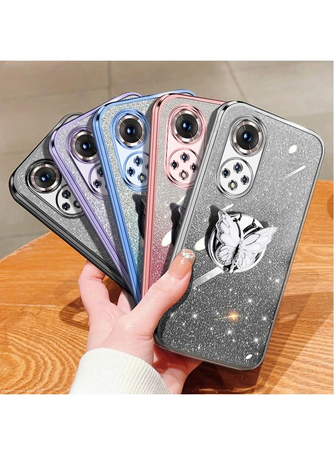 S-TOP Case For Honor 50 Pro Plated Gradient Glitter Butterfly Holder TPU Phone Case - Image 2