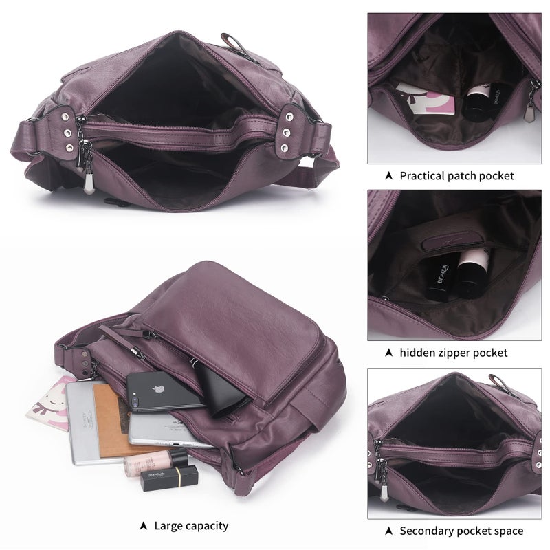 Artwell Fashion Crossbody Bag For Women Shoulder Bag Soft PU Leather Handbags Purses Multi Pocket Hobo Tote Bag (Purple) - Image 5