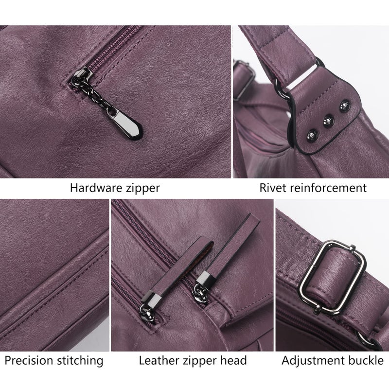 Artwell Fashion Crossbody Bag For Women Shoulder Bag Soft PU Leather Handbags Purses Multi Pocket Hobo Tote Bag (Purple) - Image 4