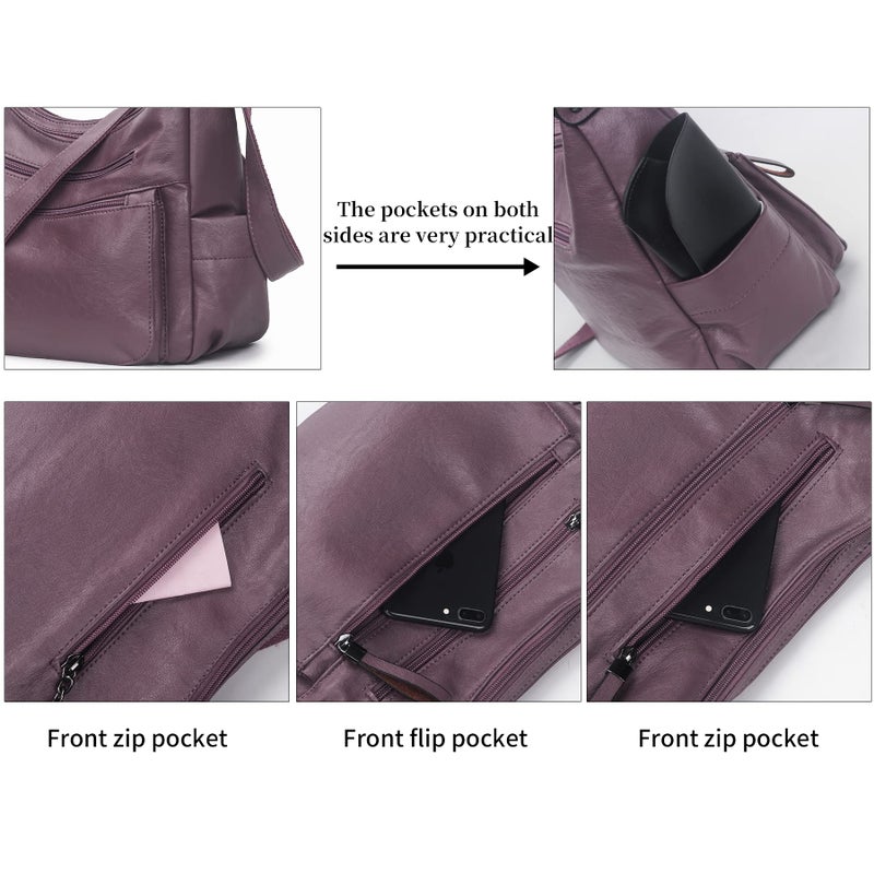 Artwell Fashion Crossbody Bag For Women Shoulder Bag Soft PU Leather Handbags Purses Multi Pocket Hobo Tote Bag (Purple) - Image 3