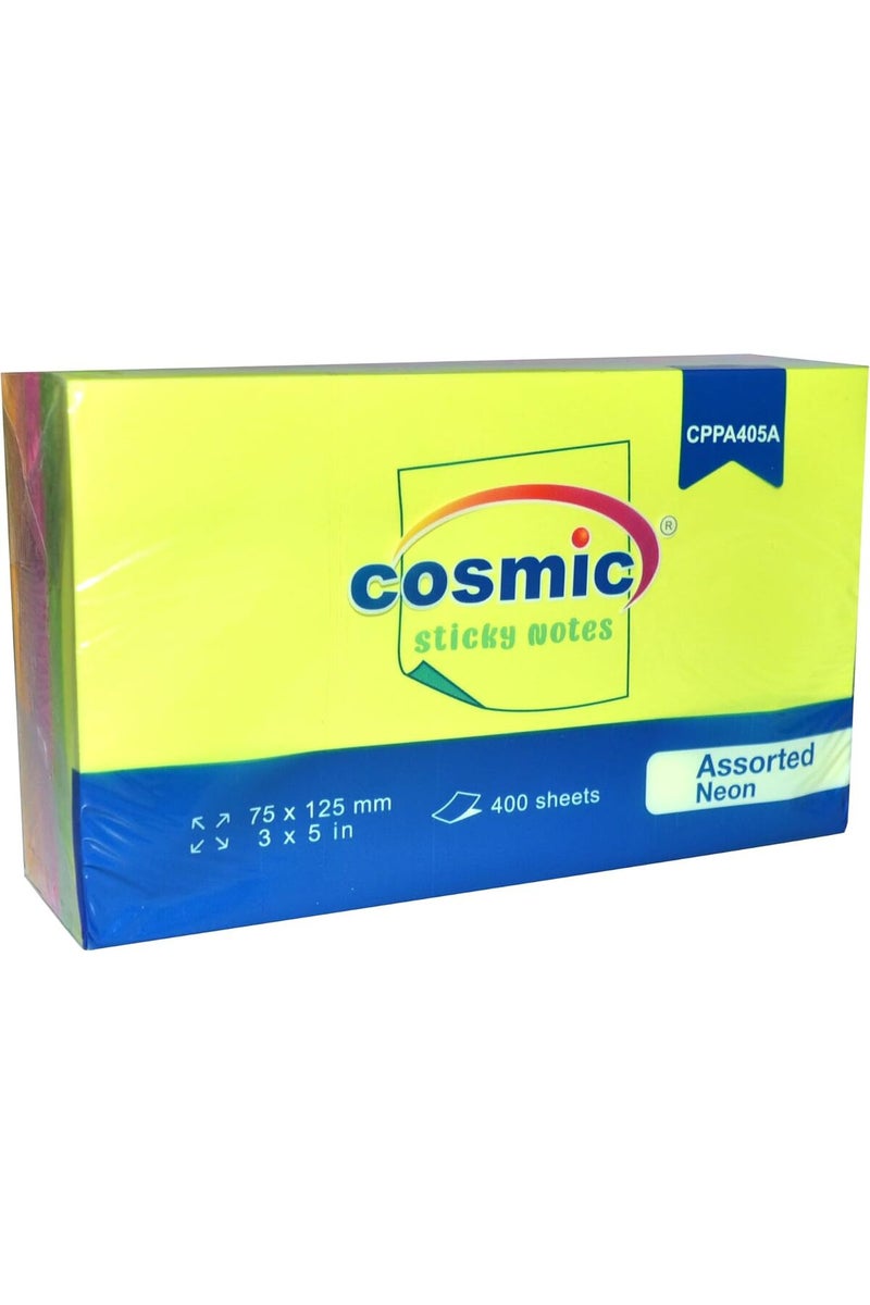 Cosmic CPPA405A Sticky Notes 400 Sheets, 3 x 5-Inch, Neon Assorted Colors - Image 1
