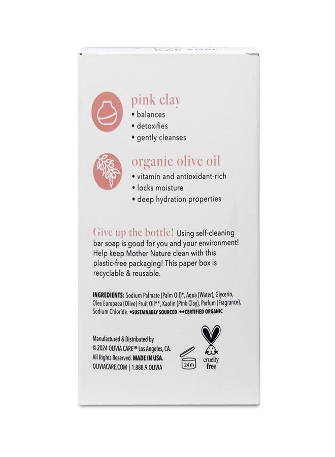 أوليفيا كير صابون الطين الوردي من أوليفيا كير، طبيعي 100%، نباتي وعضوي - للوجه والجسم - يزيل السموم، يقشر، يرطب، وينظف بعمق - يترك البشرة ناعمة كالحرير - زيت نخيل مستدام - 8 أونصة - Image 2