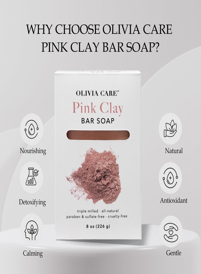 أوليفيا كير صابون الطين الوردي من أوليفيا كير، طبيعي 100%، نباتي وعضوي - للوجه والجسم - يزيل السموم، يقشر، يرطب، وينظف بعمق - يترك البشرة ناعمة كالحرير - زيت نخيل مستدام - 8 أونصة - Image 3