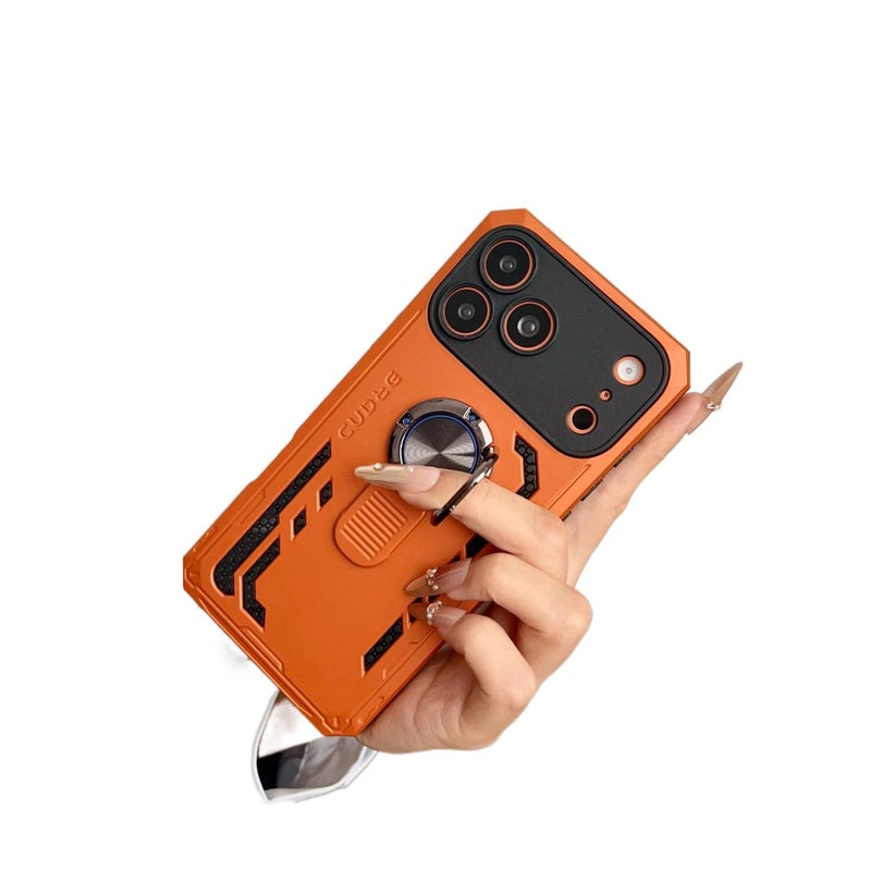 Protective Case | Shockproof Cover for iPhone 13 | Orange | Rotating Ring | Silicone - Image 1