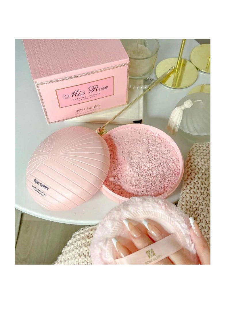 Miss Rose Rose Berry Perfumed Body Powder with Soft Puff - Image 3
