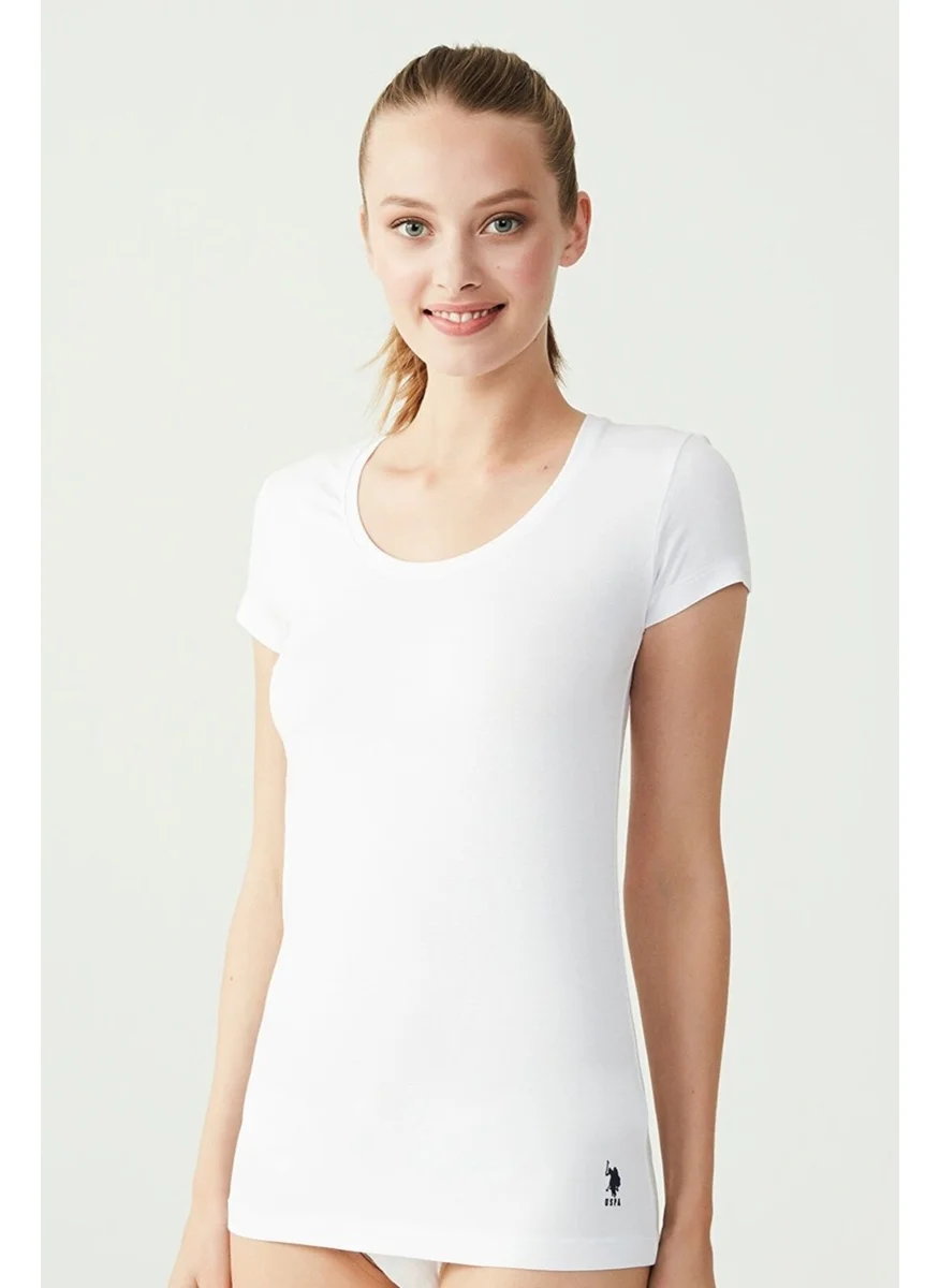U.S. Polo Assn. 66003 Women's White Deep Scoop Neck T-Shirt