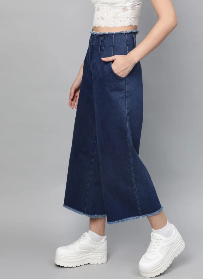 STREET 9 بنطلون جينز نسائي واسع من الأسفل أزرق