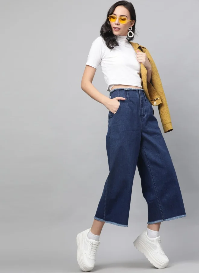 STREET 9  Blue Flared Denim Trousers for Women for Women | Best Price UAE