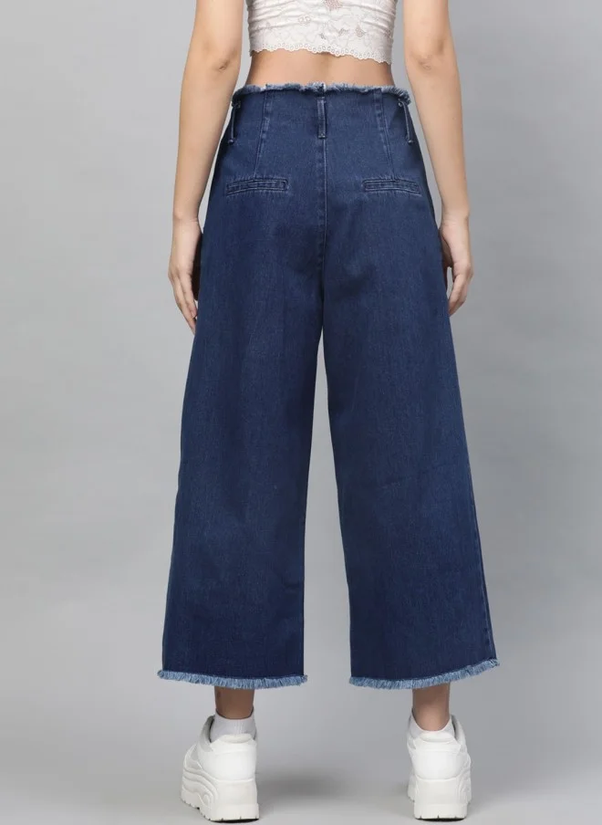 STREET 9  Blue Flared Denim Trousers for Women for Women | Best Price UAE