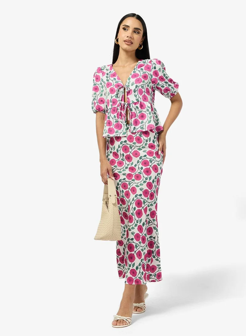 Ginger  Floral Print Tie Up Top & A Line Skirt Coord Set for Women | Best Price UAE