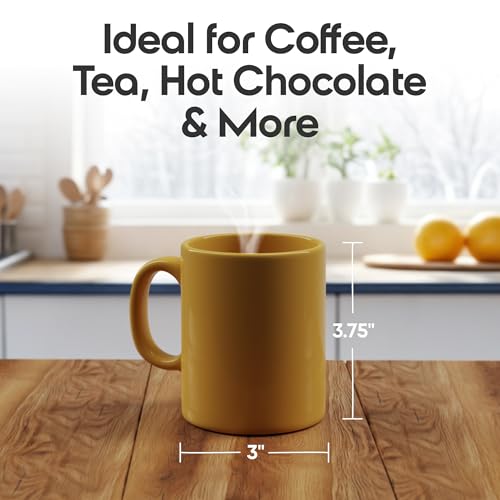 Omniware Teaz Cafe 11 oz Classic Mug, Set of 4 - Vintage-Inspired Stoneware Coffee Cups, Retro Diner Aesthetic, Rustic Drinkware, Dishwasher Safe, Ideal for Tea or Espresso (Gold) - Image 4
