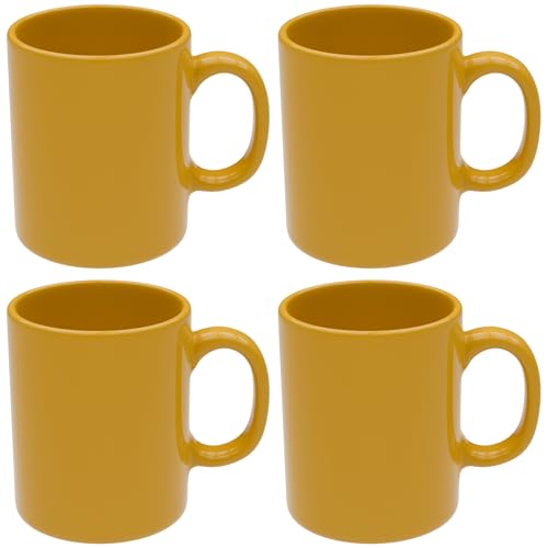 Omniware Teaz Cafe 11 oz Classic Mug, Set of 4 - Vintage-Inspired Stoneware Coffee Cups, Retro Diner Aesthetic, Rustic Drinkware, Dishwasher Safe, Ideal for Tea or Espresso (Gold) - Image 1