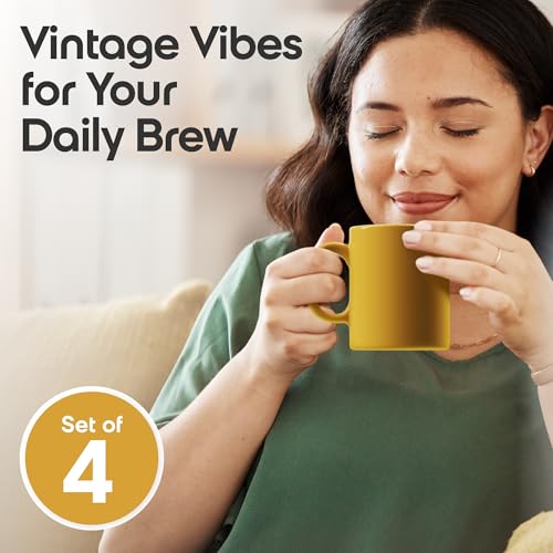 Omniware Teaz Cafe 11 oz Classic Mug, Set of 4 - Vintage-Inspired Stoneware Coffee Cups, Retro Diner Aesthetic, Rustic Drinkware, Dishwasher Safe, Ideal for Tea or Espresso (Gold) - Image 2