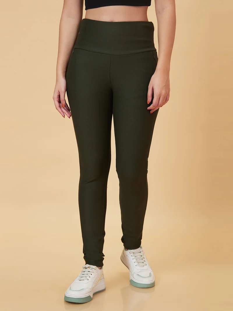 جلو باص جلوبس بنطلون تريجينجز نسائي أخضر زيتوني سكيني فيت