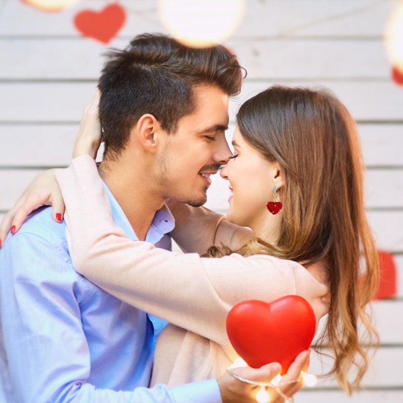 HTH Red Heart Earrings Glitter Cute Big Red Heart Statement Drop Dangle Earrings for Women (A-Red) - Image 3