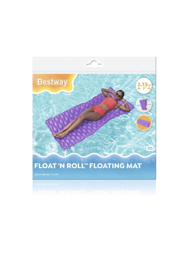 Bestway Float 'N Roll Inflatable Mat – Purple, 2.13m × 86cm – Durable Vinyl with Built-in Pillow – Supports up to 90kg - Image 1