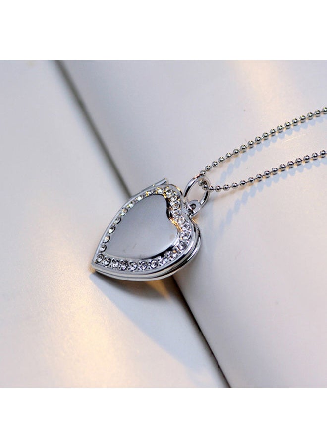 NIBEMINENT - Rhinestone Heart Photo Frame Locket Necklace Clavicle Chain - Image 1