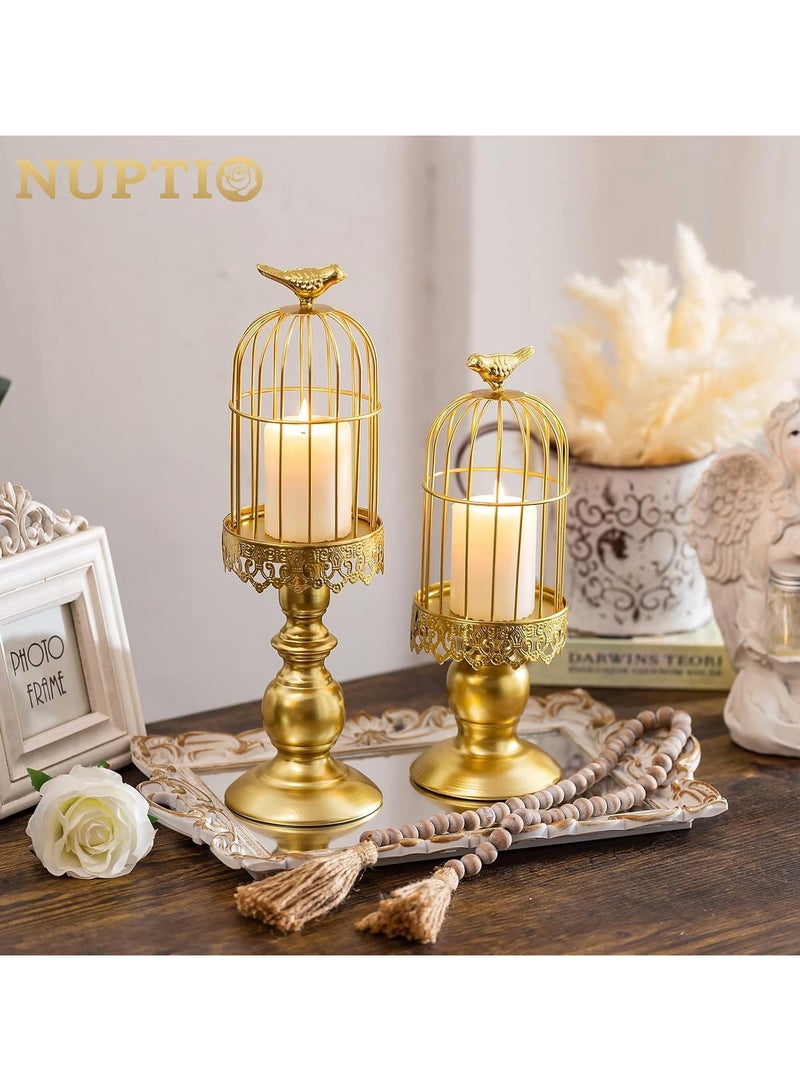 general Candle holders, decorative metal birdcage ornaments, golden vintage candlestick bases, two sets, suitable for tables, bedrooms, coffee tables, home decoration, and weddings - Image 5